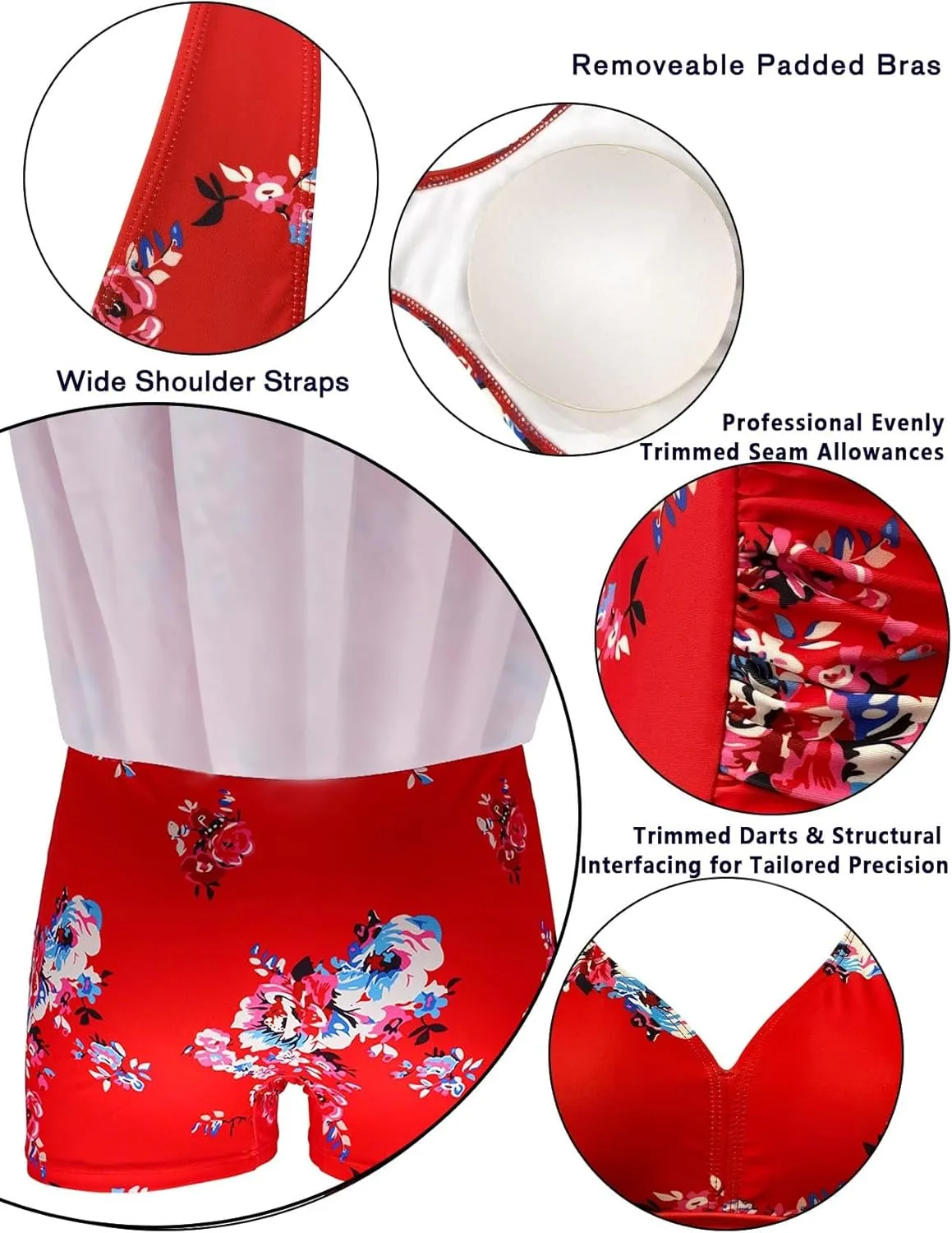 AONTUS Plus Size Hawaiin Swimsuits for Women Swimwear Long Torso Tummy Control Swimdress