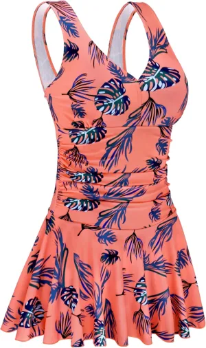 AONTUS Plus Size Hawaiin Swimsuits for Women Swimwear Long Torso Tummy Control Swimdress