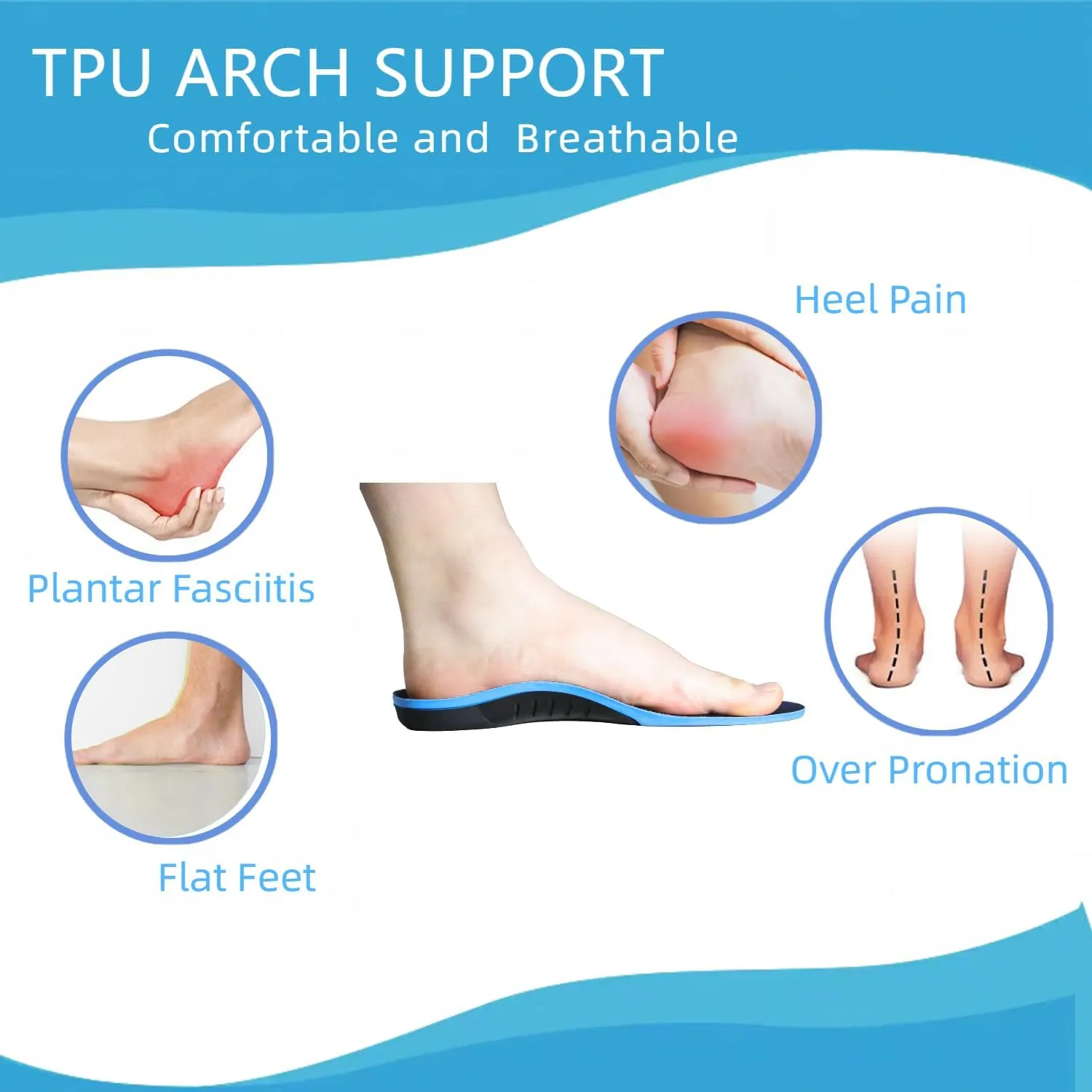 Arch Support Insoles for Foot Pain Relief, Size 35-46 (9-9.5Men/11-11.5Women)