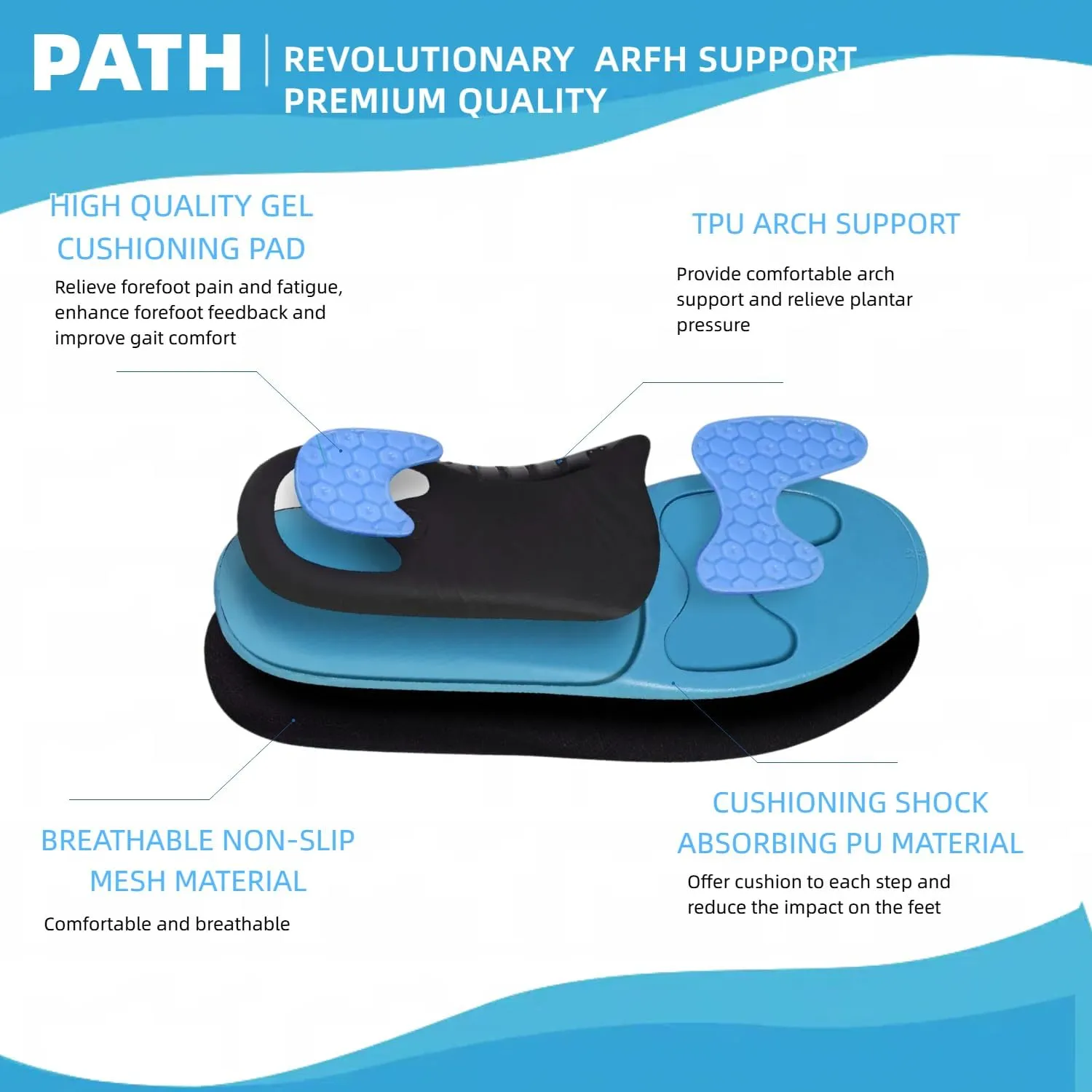 Arch Support Insoles for Foot Pain Relief, Size 35-46 (9-9.5Men/11-11.5Women)