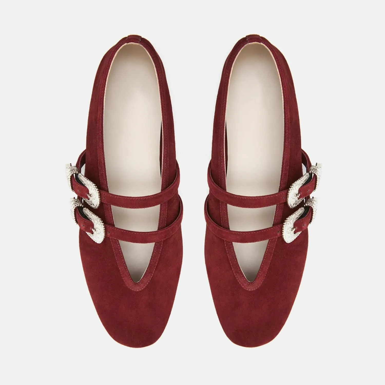 Arqa Women's Ballet Flats with Two Western Buckles Cushioned Leather Insole & Piping Dressy Comfortable Work Office Flats Wedding Ballerina Shoes