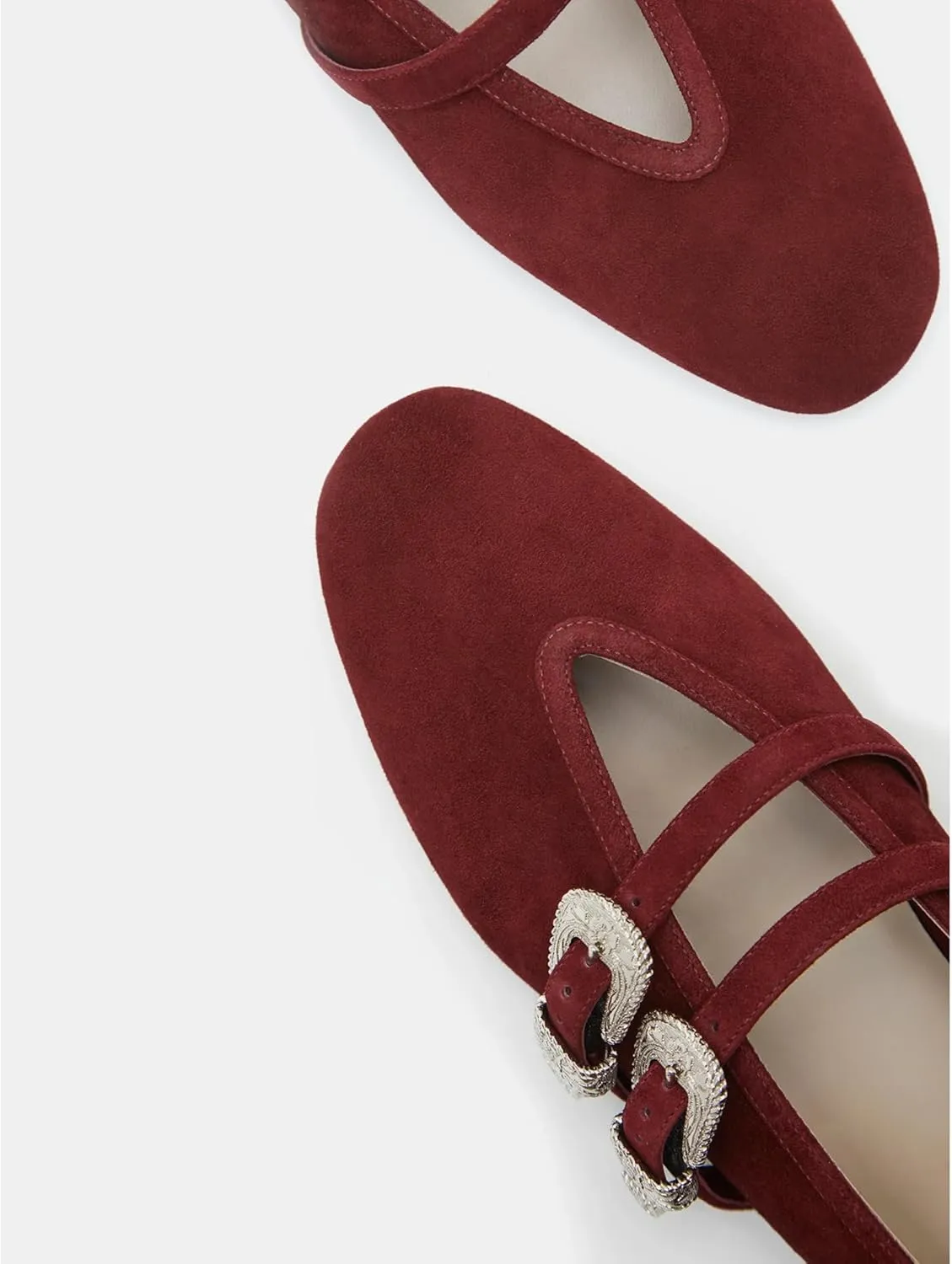 Arqa Women's Ballet Flats with Two Western Buckles Cushioned Leather Insole & Piping Dressy Comfortable Work Office Flats Wedding Ballerina Shoes