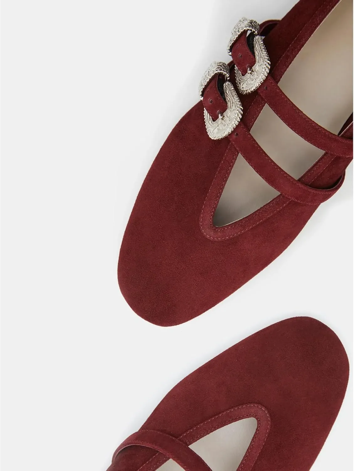 Arqa Women's Ballet Flats with Two Western Buckles Cushioned Leather Insole & Piping Dressy Comfortable Work Office Flats Wedding Ballerina Shoes