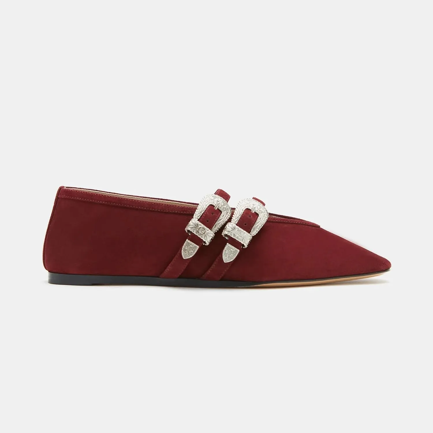 Arqa Women's Ballet Flats with Two Western Buckles Cushioned Leather Insole & Piping Dressy Comfortable Work Office Flats Wedding Ballerina Shoes