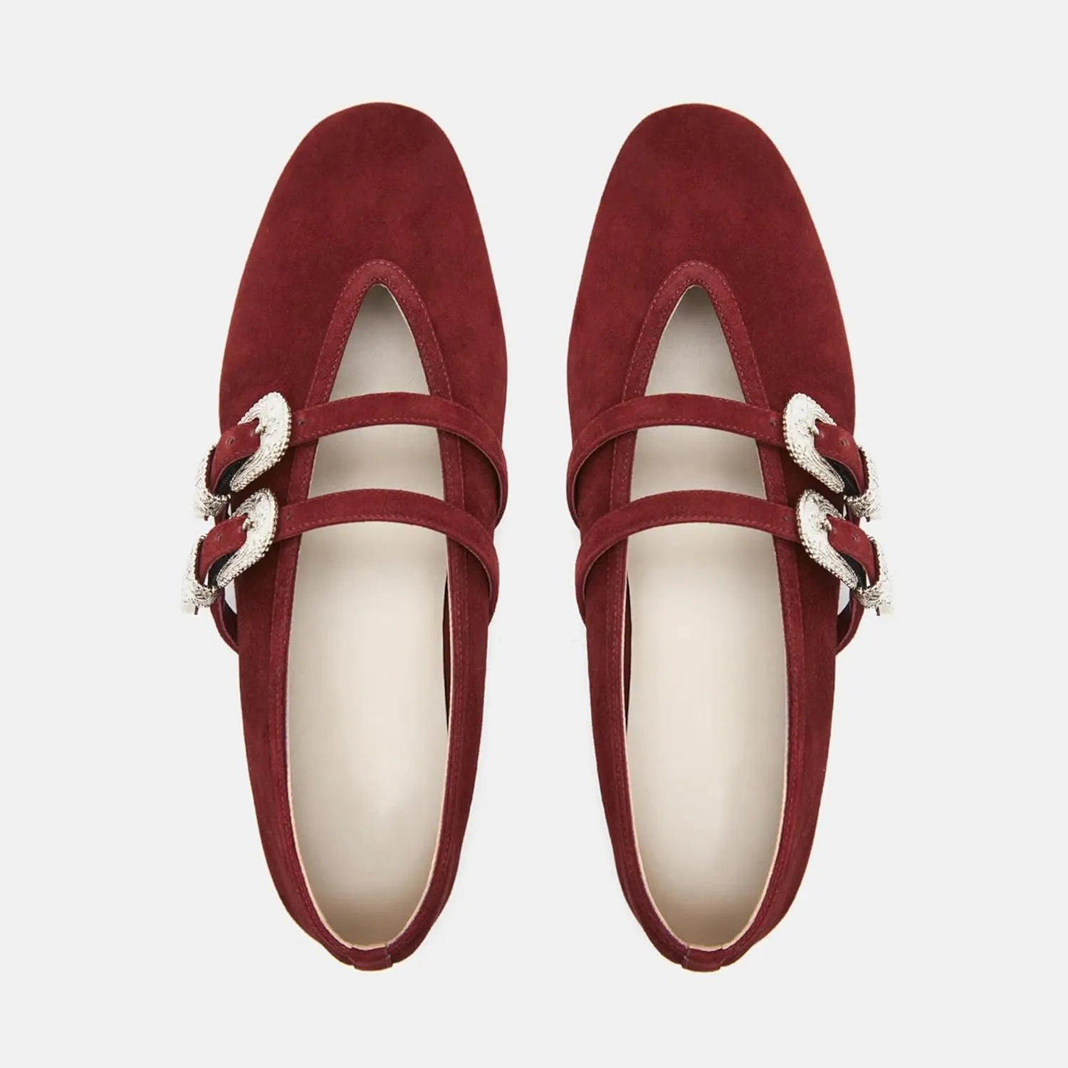 Arqa Women's Ballet Flats with Two Western Buckles Cushioned Leather Insole & Piping Dressy Comfortable Work Office Flats Wedding Ballerina Shoes