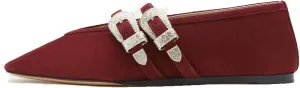 Arqa Women's Ballet Flats with Two Western Buckles Cushioned Leather Insole & Piping Dressy Comfortable Work Office Flats Wedding Ballerina Shoes