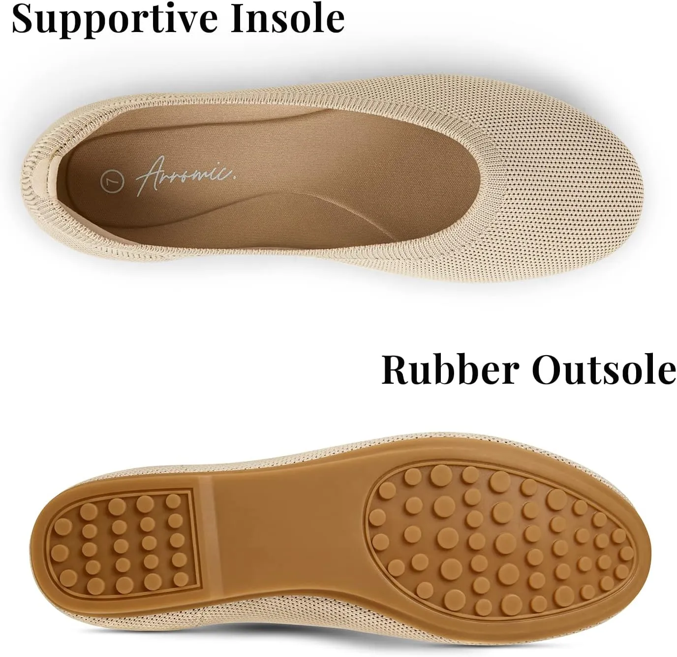 Arromic Flats Shoes for Women, Washable Round Toe Knit Ballet Flats Shoes with Comfortable Heel Cushions, Soft Slip on Dressy Shoes for Business Casual, Office, Work, Wedding