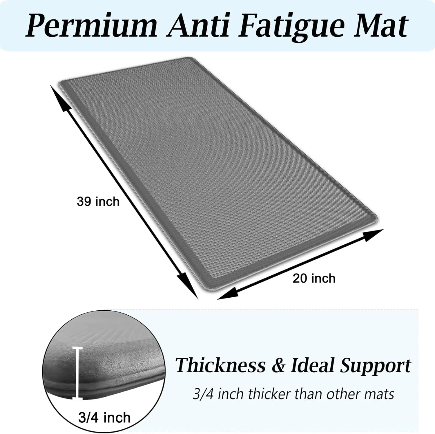 Artnice Kitchen Floor Mats Cushioned Anti Fatigue Mat, Waterproof Non-Slip Standing Desk Mat, 0.75" Heavy Duty Comfort Kitchen Rugs for Home, Work Station, Office(20" x 39", Grey)