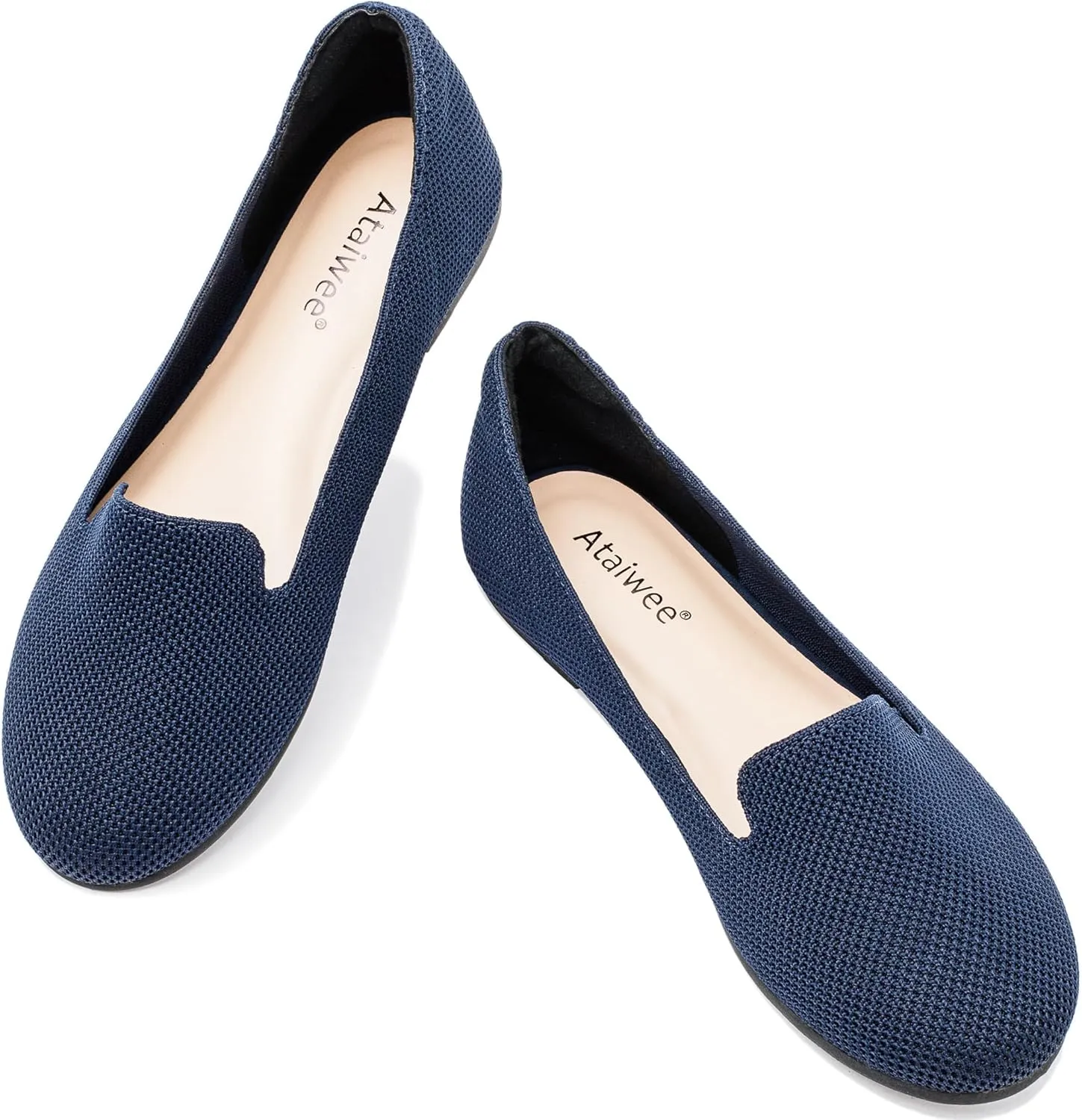 Ataiwee Women's Wide Width Flat Shoes, Fashion Comfortable Plus Size Cute Round Toe Slip on Loafer Shoes.