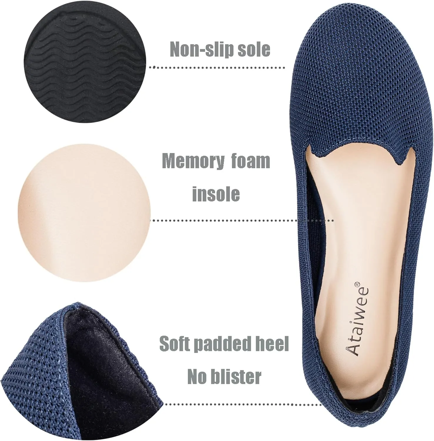 Ataiwee Women's Wide Width Flat Shoes, Fashion Comfortable Plus Size Cute Round Toe Slip on Loafer Shoes.