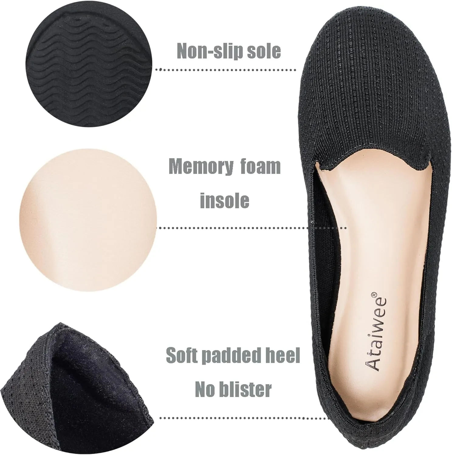 Ataiwee Women's Wide Width Flat Shoes, Fashion Comfortable Plus Size Cute Round Toe Slip on Loafer Shoes.