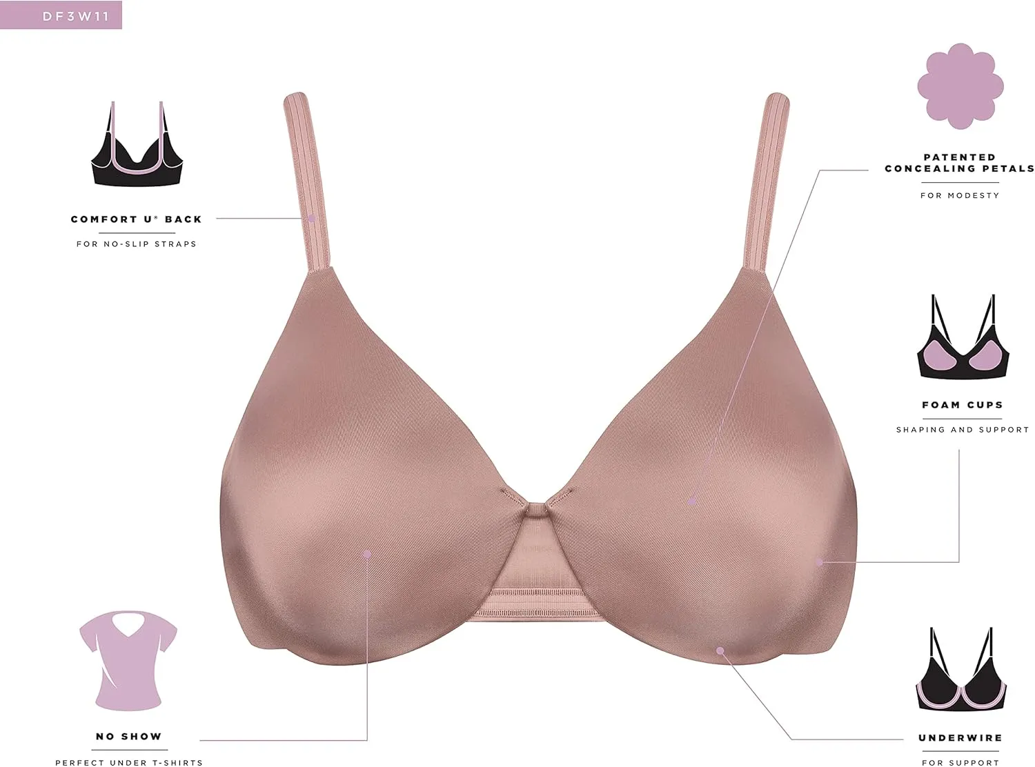 Bali Women's One U Underwire, Smoothing & Concealing Full-Coverage Bra, Df3w11