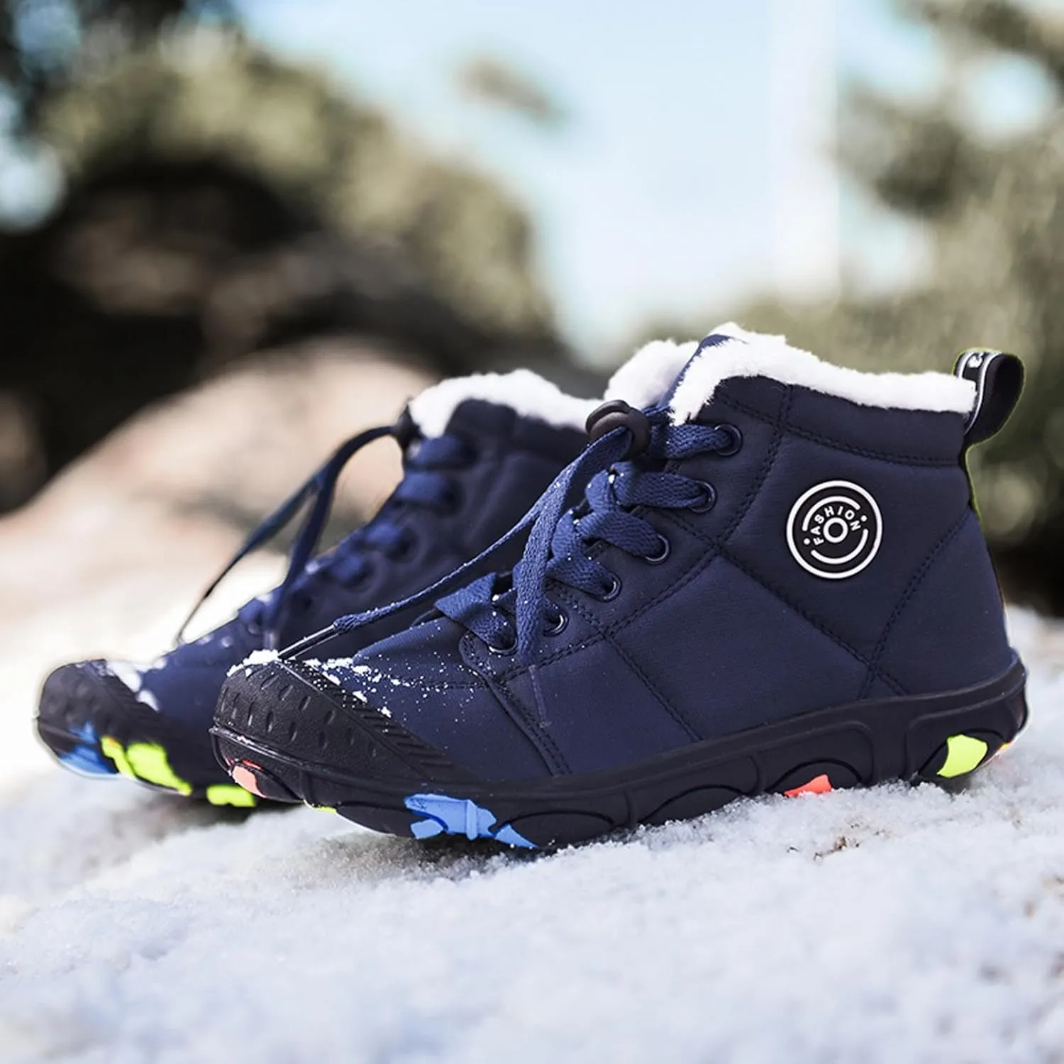 Barefoot Shoes Kids Boys Girls Trail Running Shoes Minimalist Zero Drop Sole Cotton Boots Fur Lined Hiking Walking Shoes (Little Kid/Big Kid)