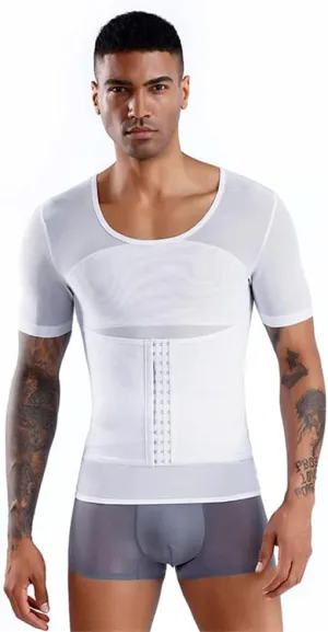 BaronHong Men Shapewear Slimming Body Shaper Compression Shirt Short Sleeve Top Underwear for Tummy Control Waist Trainer