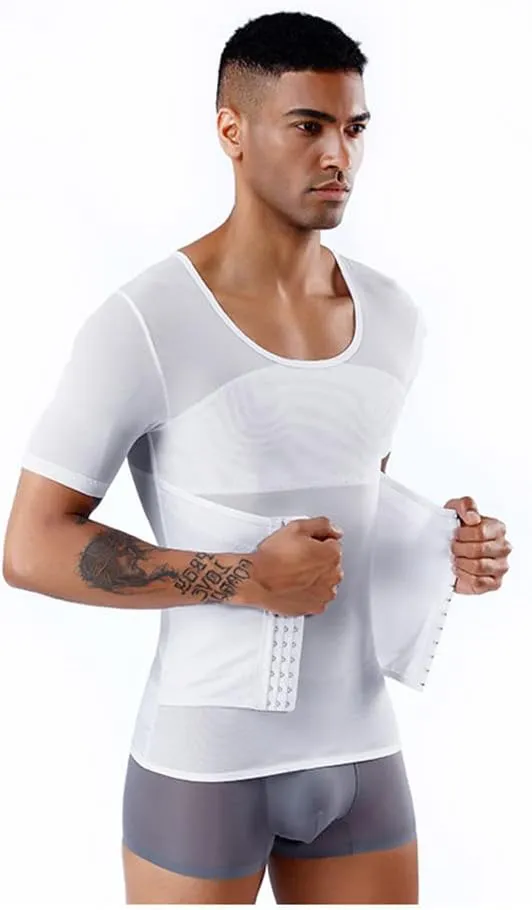 BaronHong Men Shapewear Slimming Body Shaper Compression Shirt Short Sleeve Top Underwear for Tummy Control Waist Trainer