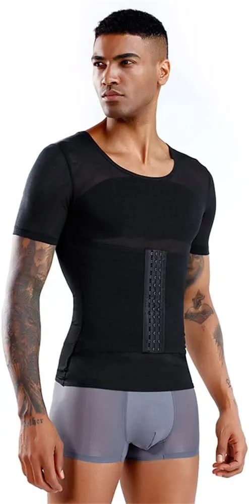 BaronHong Men Shapewear Slimming Body Shaper Compression Shirt Short Sleeve Top Underwear for Tummy Control Waist Trainer