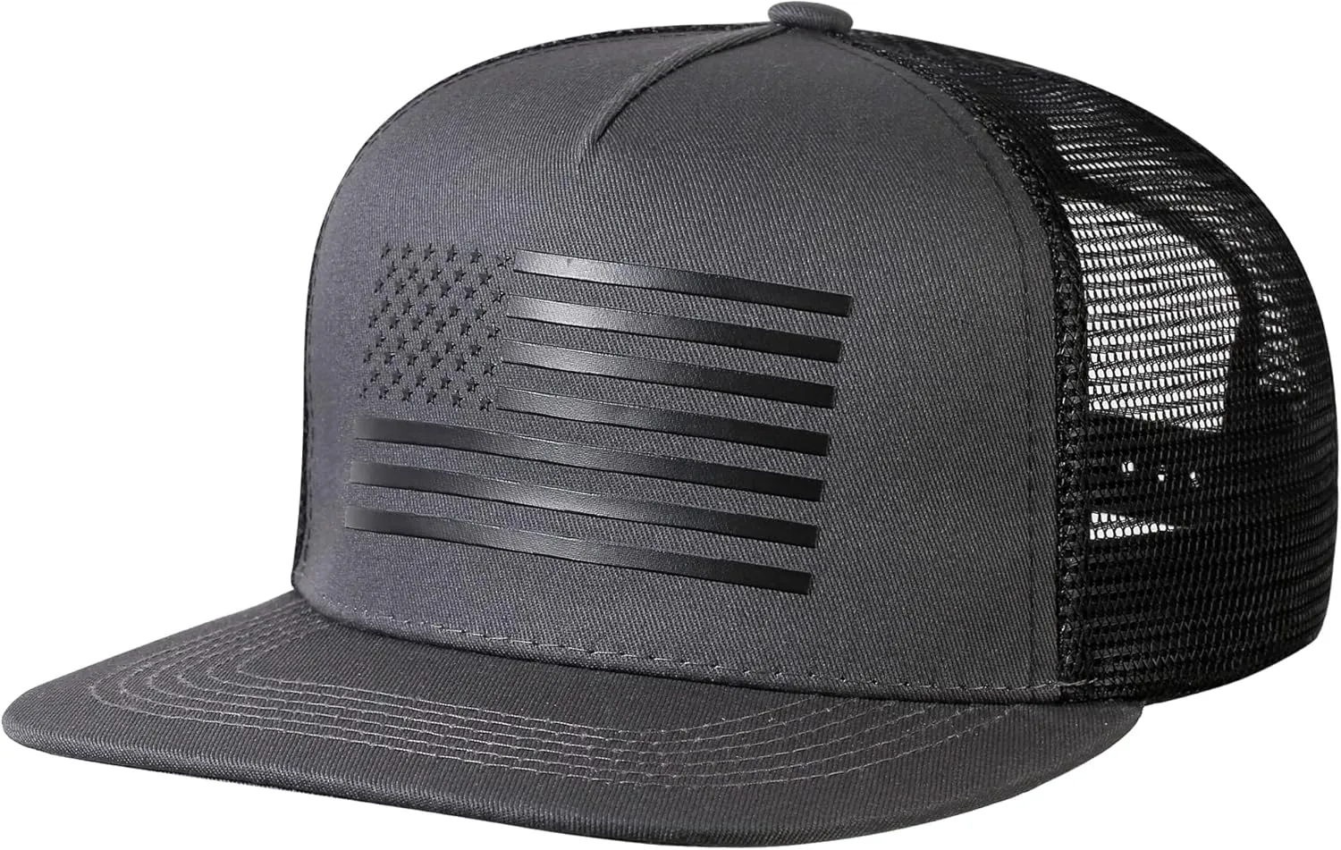 Baseball Cap, Snapback Trucker Hat for Men & Women with American Flag and Adjustable, Breathable Mesh, Flat Bill Hats
