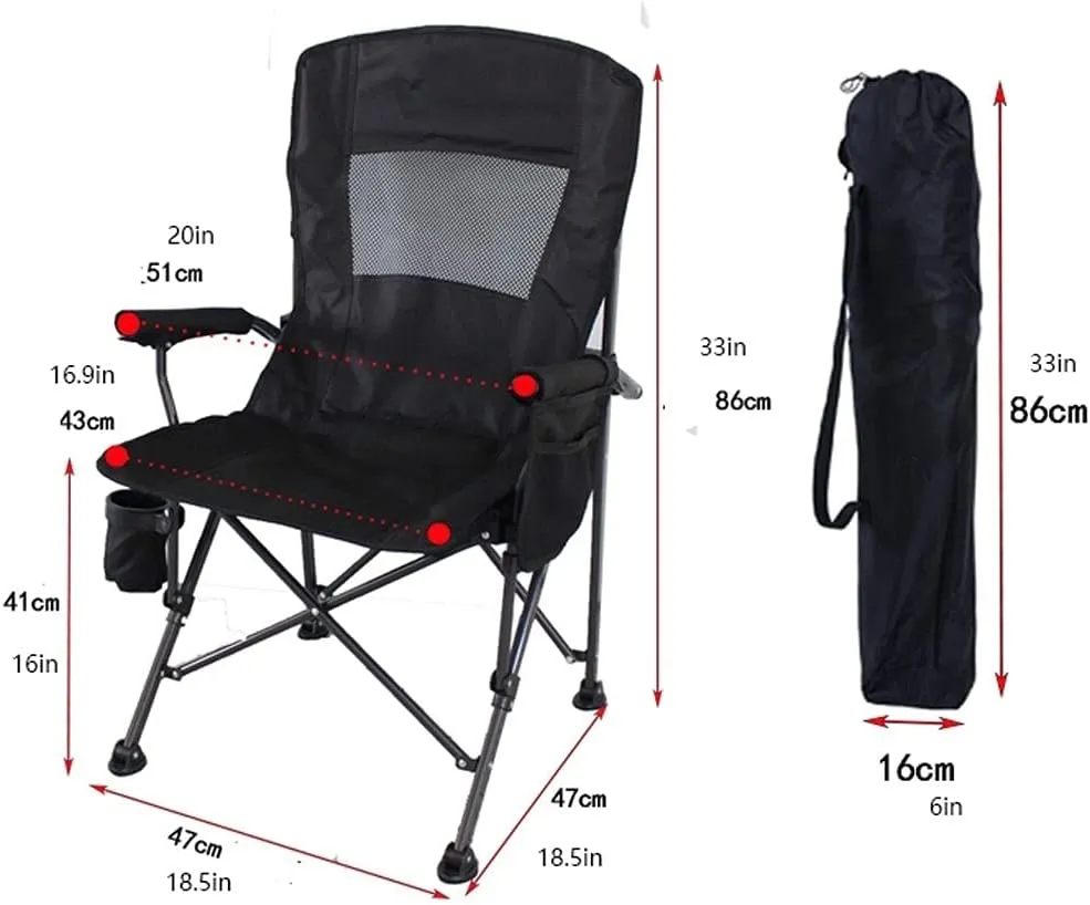 Beach Chair Folding Camping Chair,Upholstered Armrest Folding Chair,with Cup Holder Mesh Side Pockets,Can Support 308 Pounds (Color : Blue)