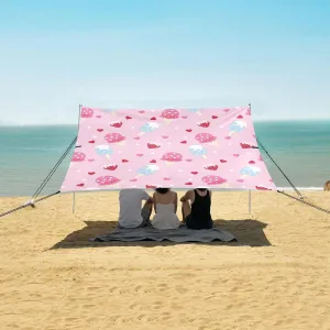 Beach Shade Tent with UPF50  UV Protection,Ice-Cream Pink Strawberry Lightweight Camping Sun Shelter for Outdoor,Camping Trips, Fishing, Backyard,Picnics,Easy Set Up and Carry 9x10.5 FT