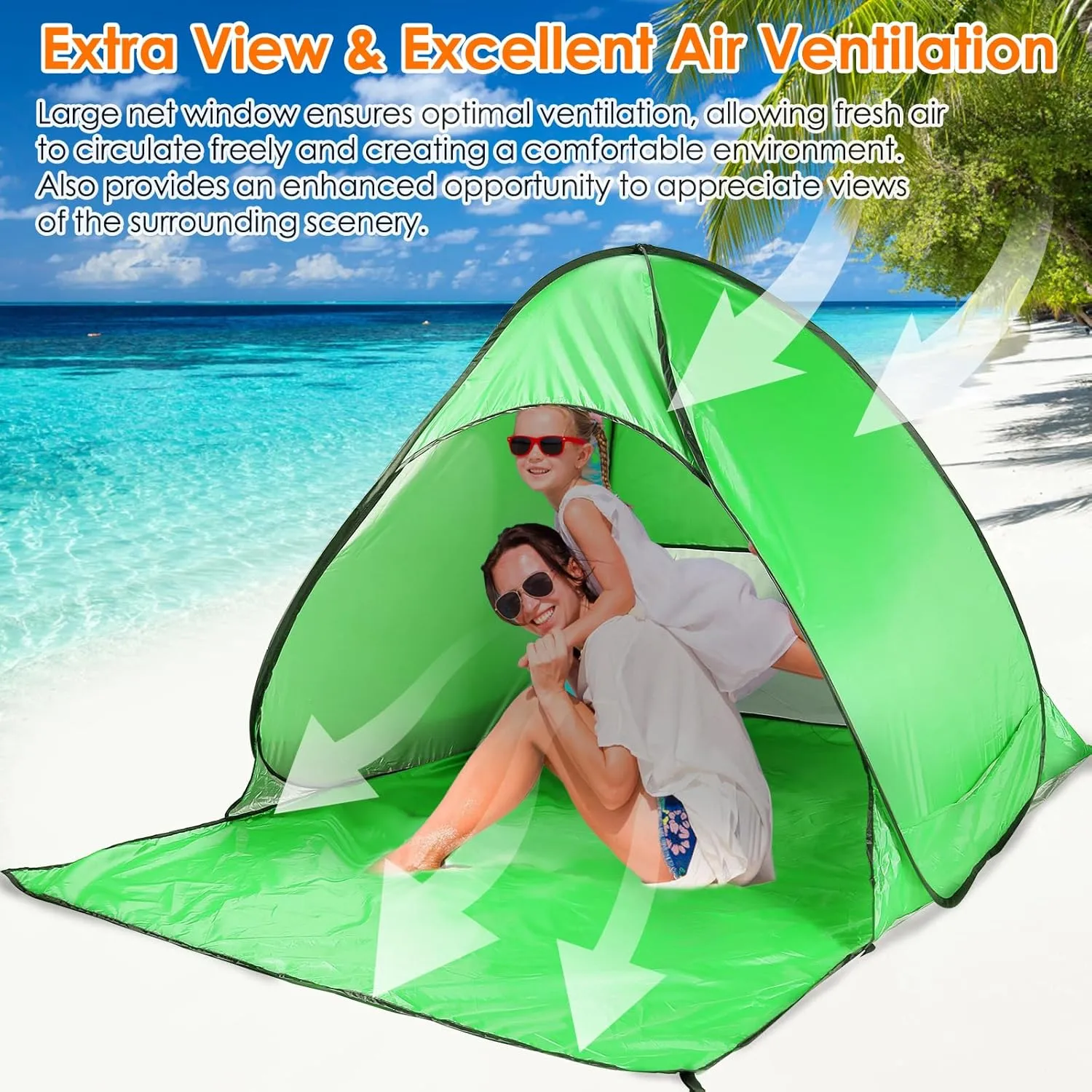 Beach Tent, UPF 50  UV Protection Beach Tent for 2-3 Person, Portable Automatic Instant Pop Up Tent, Sun Shelter Canopy Easy Setup Cabana, with Carrying Bag for Camping/Outdoor