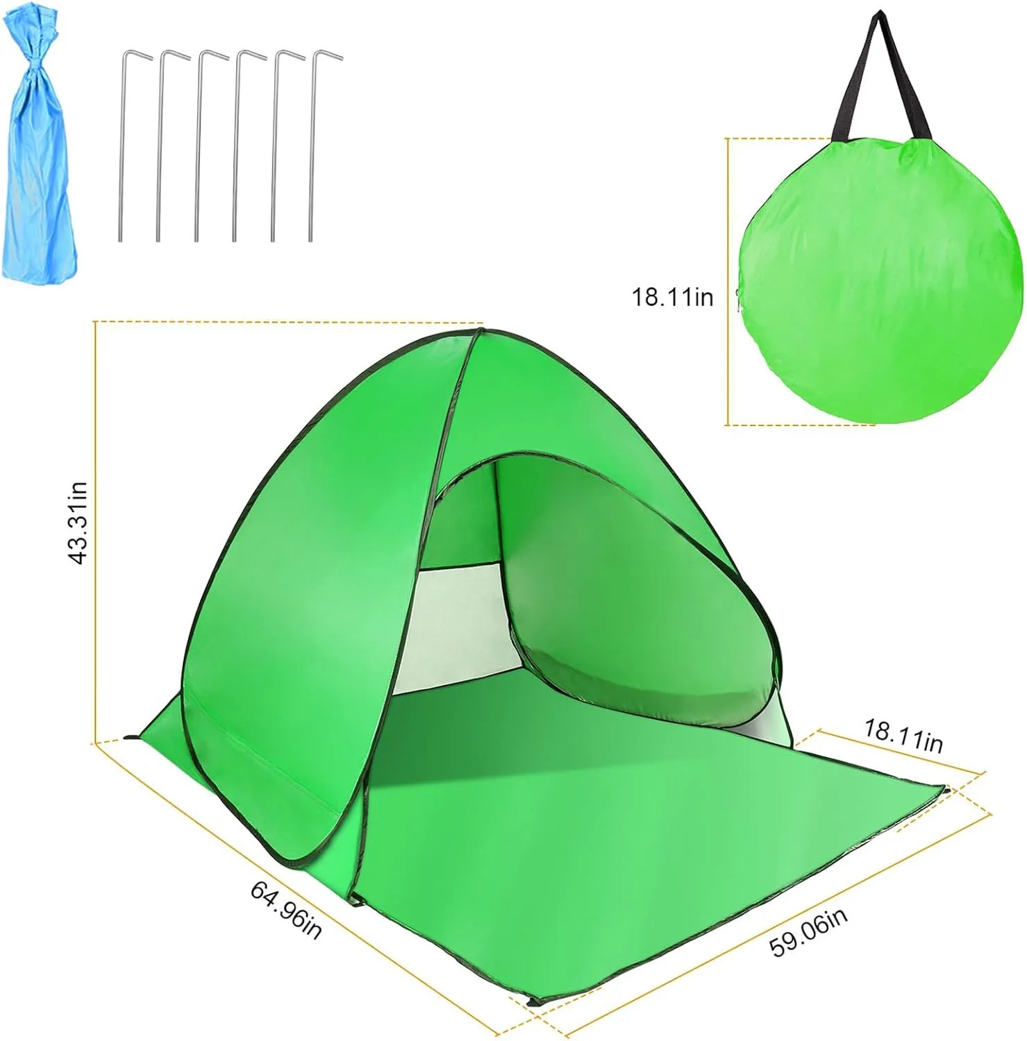 Beach Tent, UPF 50  UV Protection Beach Tent for 2-3 Person, Portable Automatic Instant Pop Up Tent, Sun Shelter Canopy Easy Setup Cabana, with Carrying Bag for Camping/Outdoor