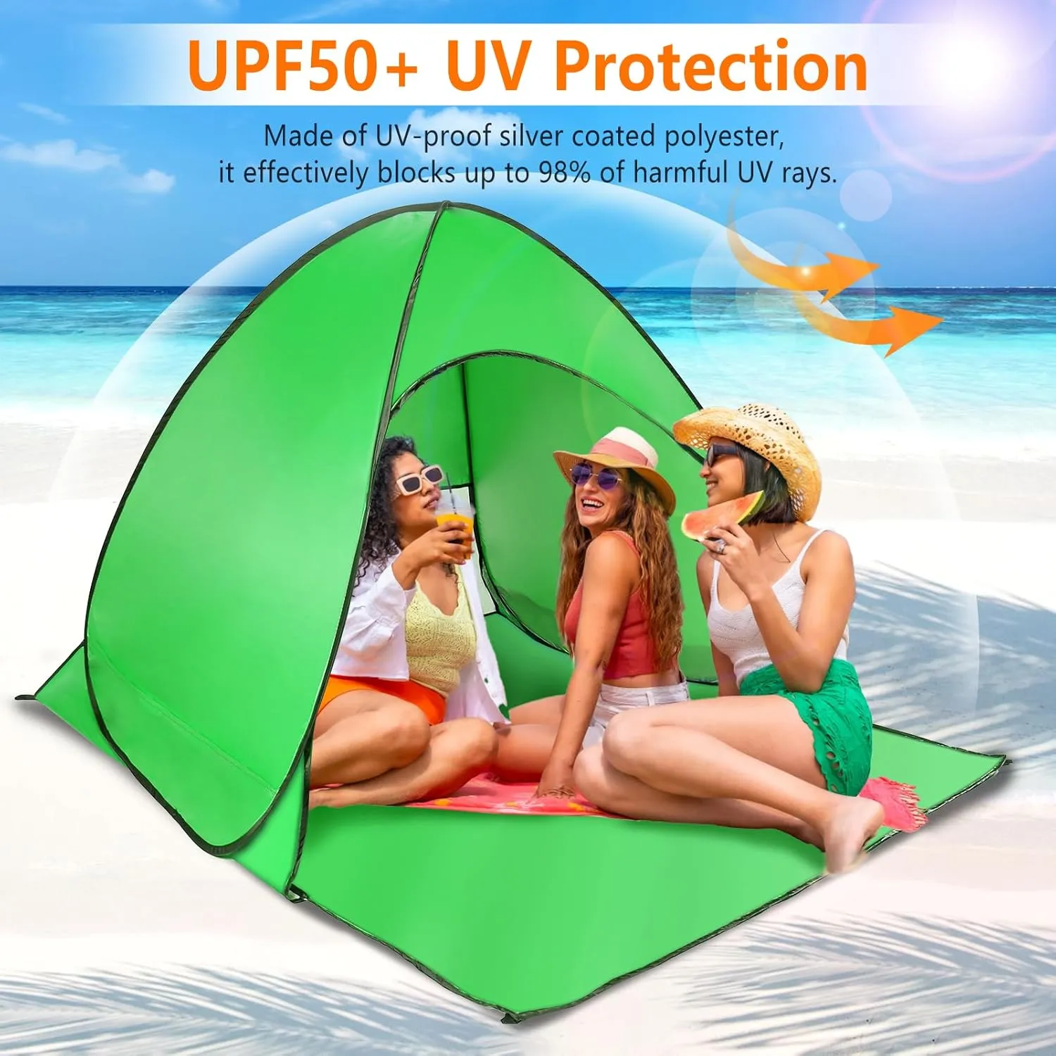Beach Tent, UPF 50  UV Protection Beach Tent for 2-3 Person, Portable Automatic Instant Pop Up Tent, Sun Shelter Canopy Easy Setup Cabana, with Carrying Bag for Camping/Outdoor