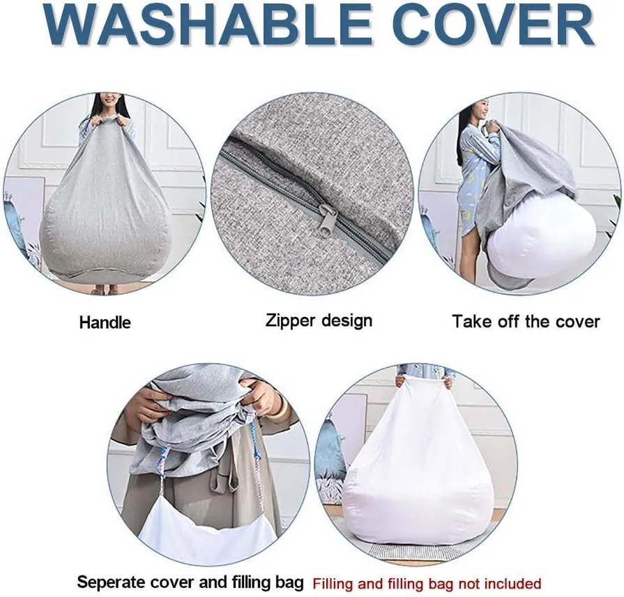 Bean Bag Chair Sofa Cover(No Filler), Lazy Lounger High Back Large Bean Bag Storage Chair Cover Sack for Adults and Kids Without Filling (Blue, XL)