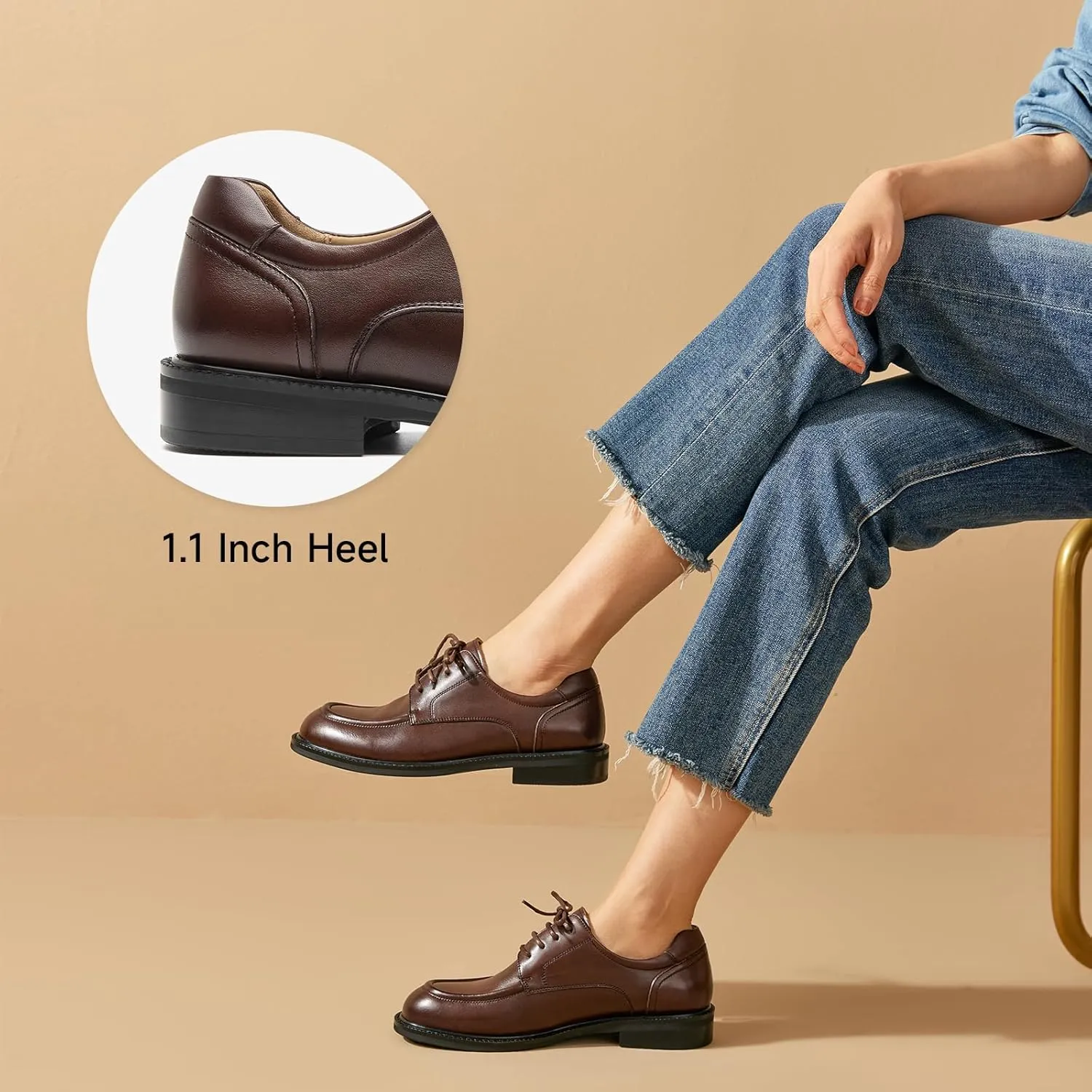 BEAU TODAY Oxford Shoes for Women,Leather Brogue Dress Shoes,Comfort Brethable Ladies Lace-up Handmade Wingtip Shoes for Business Work