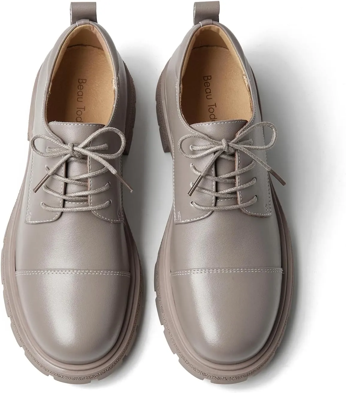 BEAU TODAY Womens Oxford Shoes,Leather Lace-Up Oxfords for Women,Formal Chunky Comfortable Brethable Round Toe Non Slip Business Work Casual Office Dress Shoes