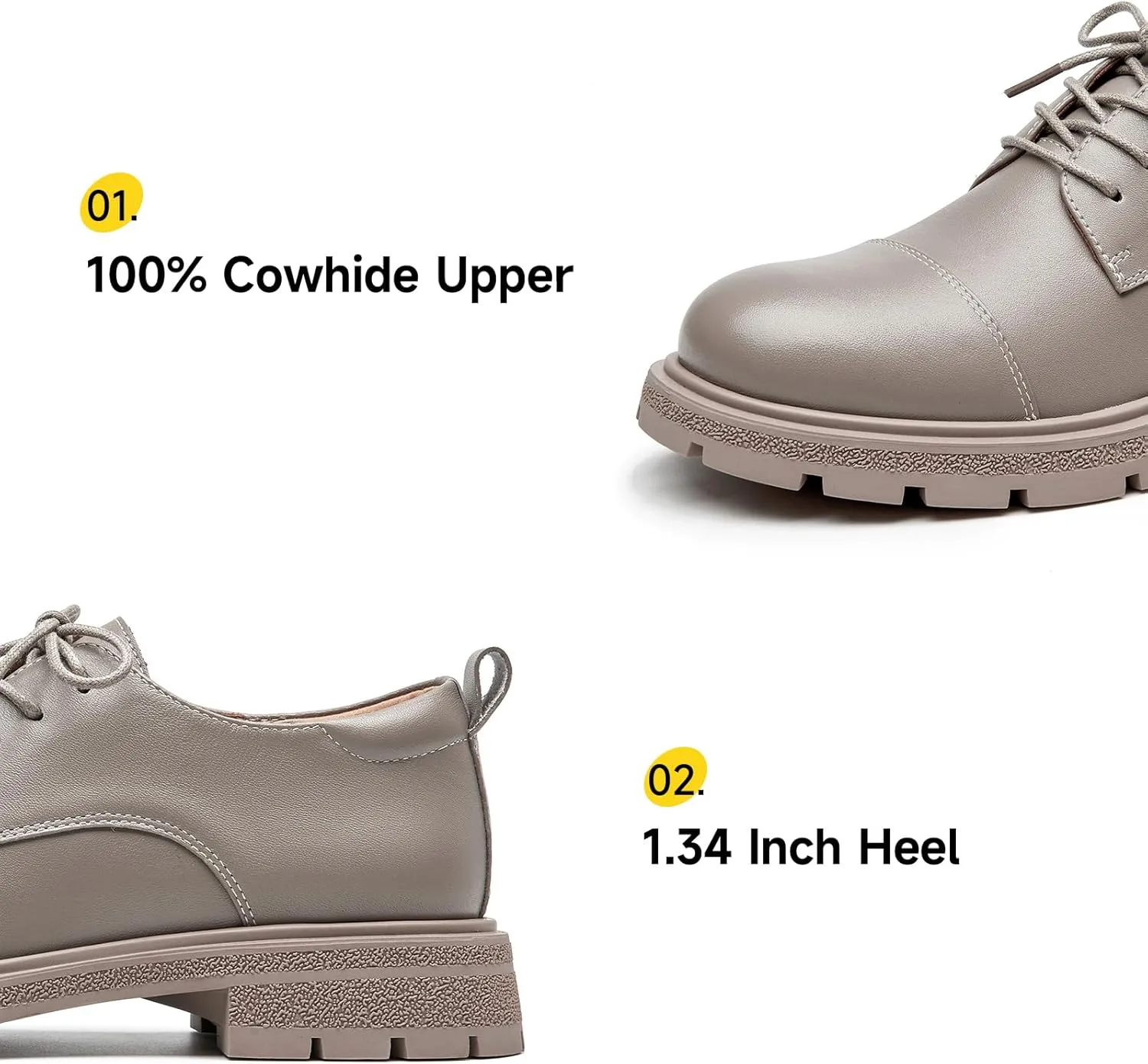 BEAU TODAY Womens Oxford Shoes,Leather Lace-Up Oxfords for Women,Formal Chunky Comfortable Brethable Round Toe Non Slip Business Work Casual Office Dress Shoes