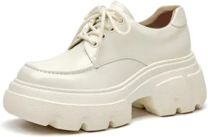 BEAU TODAY Women's Platform Oxfords, Chunky Work Oxford Shoes for Women, Business Casual Leather Shoes Women, Comfortable Non-Slip Round Toe Dressy Shoes