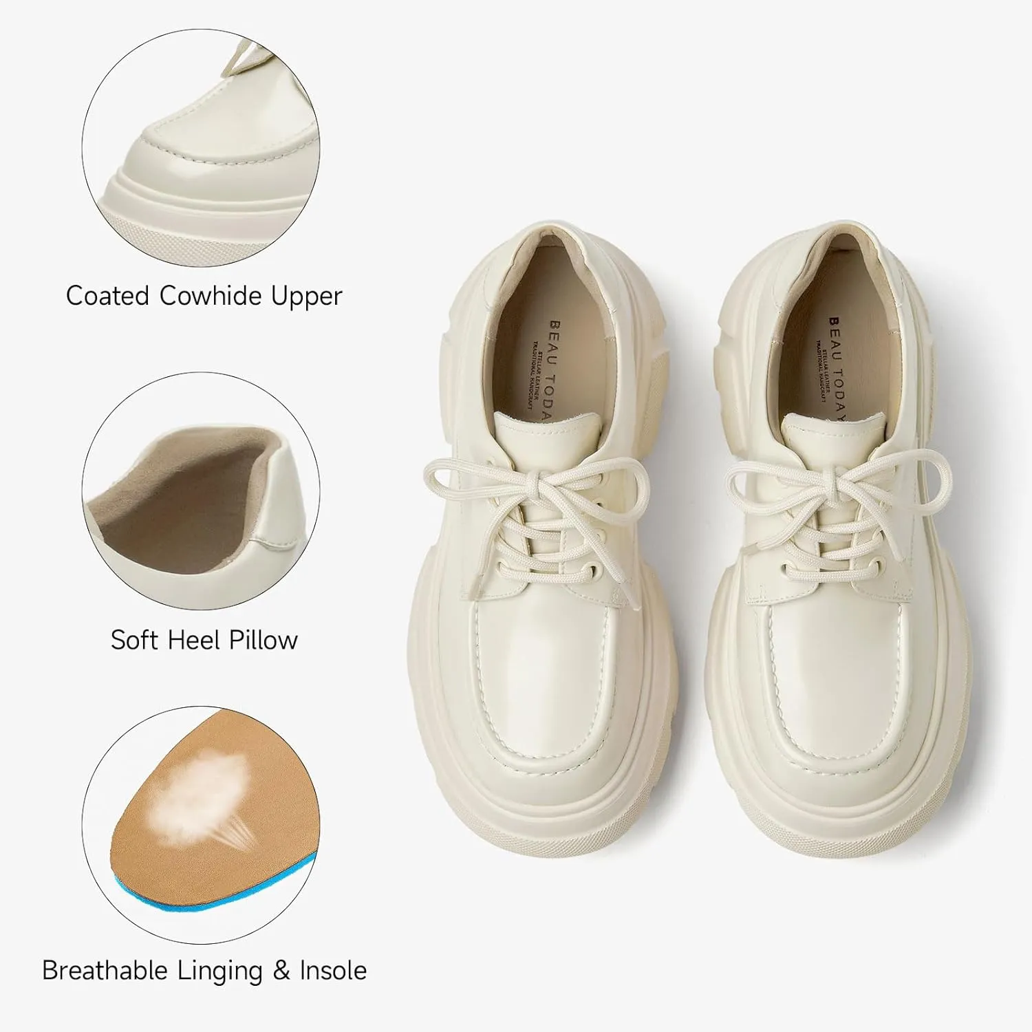 BEAU TODAY Women's Platform Oxfords, Chunky Work Oxford Shoes for Women, Business Casual Leather Shoes Women, Comfortable Non-Slip Round Toe Dressy Shoes