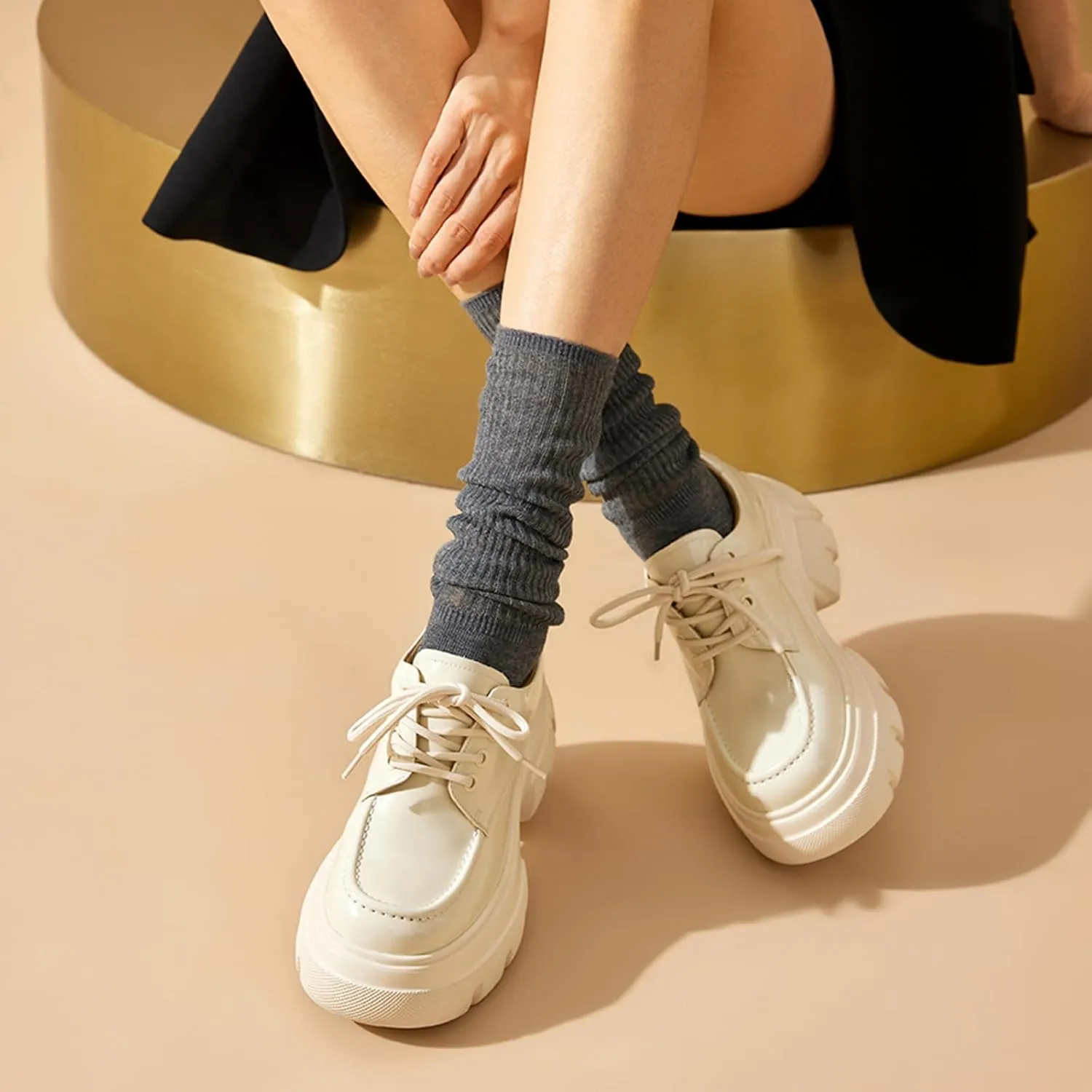 BEAU TODAY Women's Platform Oxfords, Chunky Work Oxford Shoes for Women, Business Casual Leather Shoes Women, Comfortable Non-Slip Round Toe Dressy Shoes