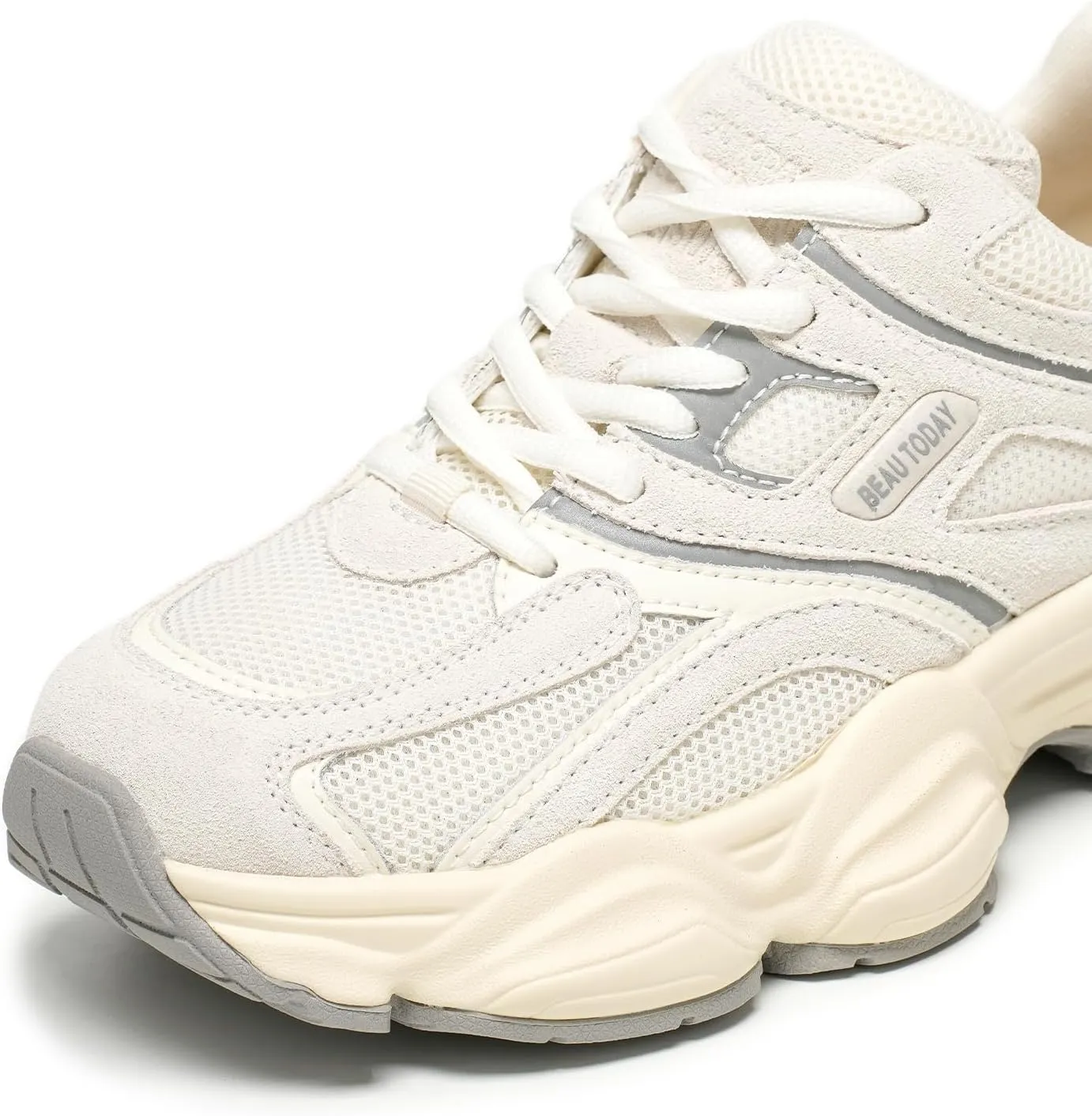 BEAU TODAY Womens Walking Shoes, Casual Fashion Wide Sneakers for Women, Comfortable Retro Walkikng Sneakers, Lightweight Breathable Non-Slip Trainer Workout Gym Athletic Running Shoes