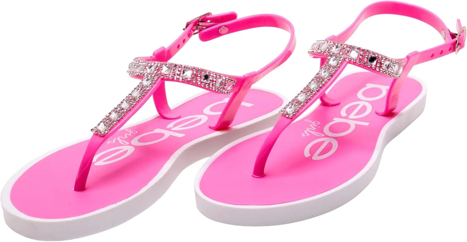 bebe Girls' Sandals - 2 Pack Open Toe Summer Flat Dress Thong T-Strap Sandals with Adjustable Ankle Strap and Cushioned Sole