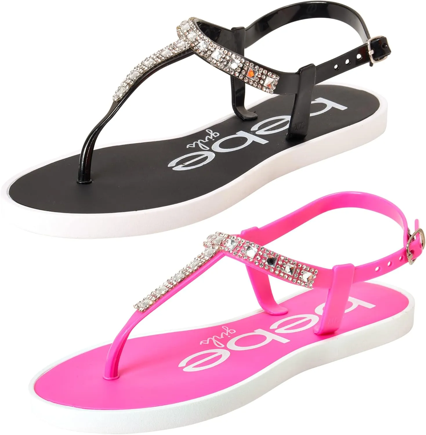 bebe Girls' Sandals - 2 Pack Open Toe Summer Flat Dress Thong T-Strap Sandals with Adjustable Ankle Strap and Cushioned Sole