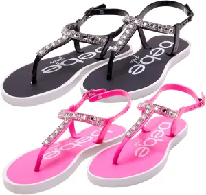 bebe Girls' Sandals - 2 Pack Open Toe Summer Flat Dress Thong T-Strap Sandals with Adjustable Ankle Strap and Cushioned Sole