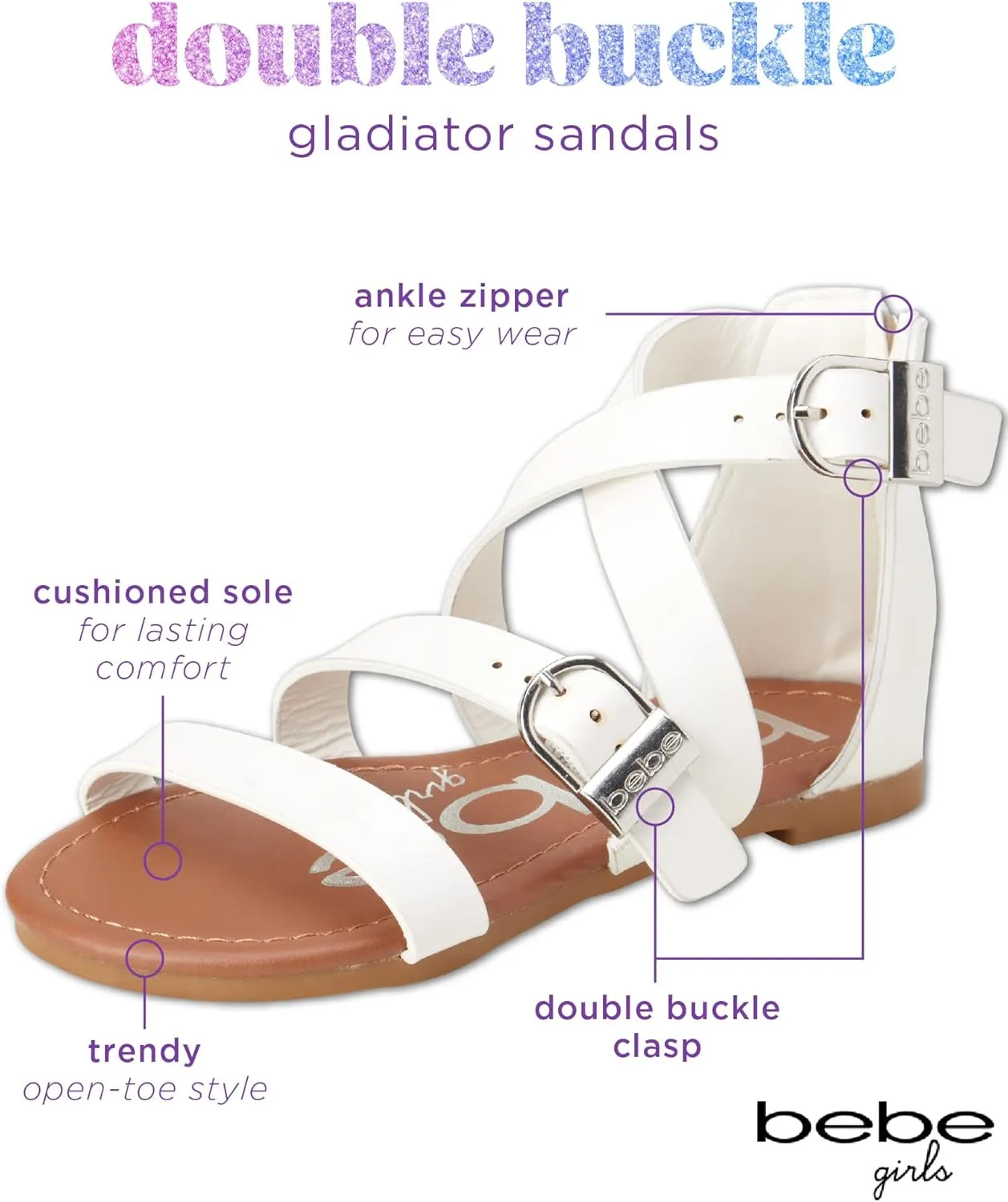 bebe Girls Sandals - Open Toe Summer Easter Strappy Flat Dress Gladiator Sandals with Cushioned Sole