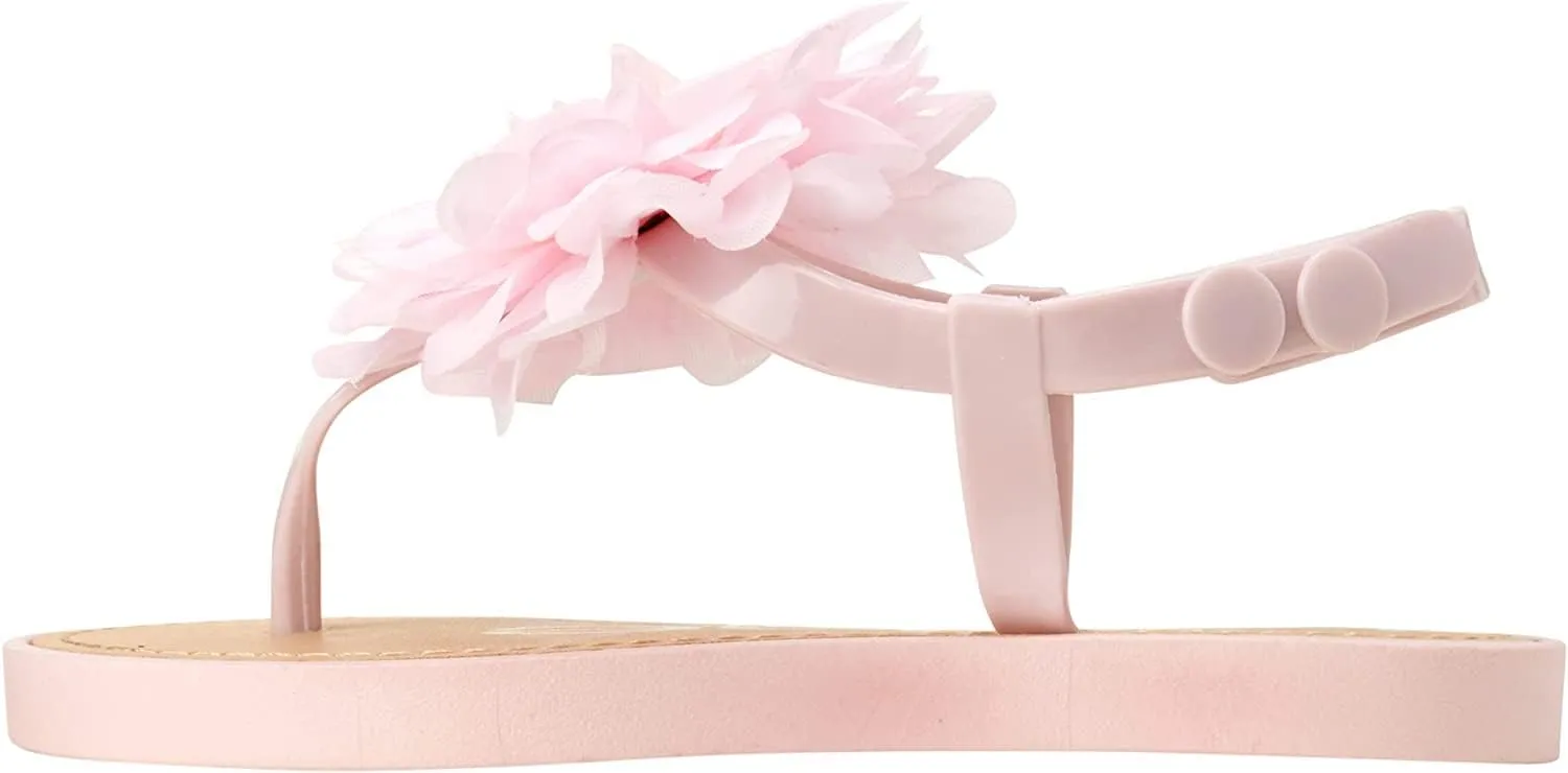 bebe Girls' Sandals - Open Toe Summer Flat Dress Shoes Snap Buckle Sandals with Chiffon Flower Design and Cushioned Sole