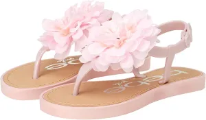 bebe Girls' Sandals - Open Toe Summer Flat Dress Shoes Snap Buckle Sandals with Chiffon Flower Design and Cushioned Sole