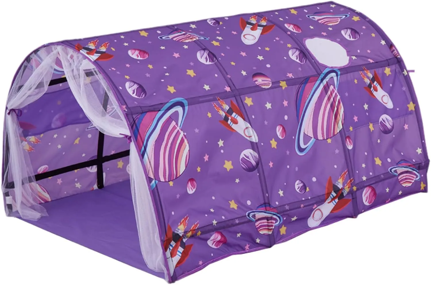 Bed Tent 55x39.4x31.5in Oxford Cloth Safe & Fun Planet Themed Full Size Bed Tent Portable Kids Play Tunnel with Net Curtain for Indoor Home &&