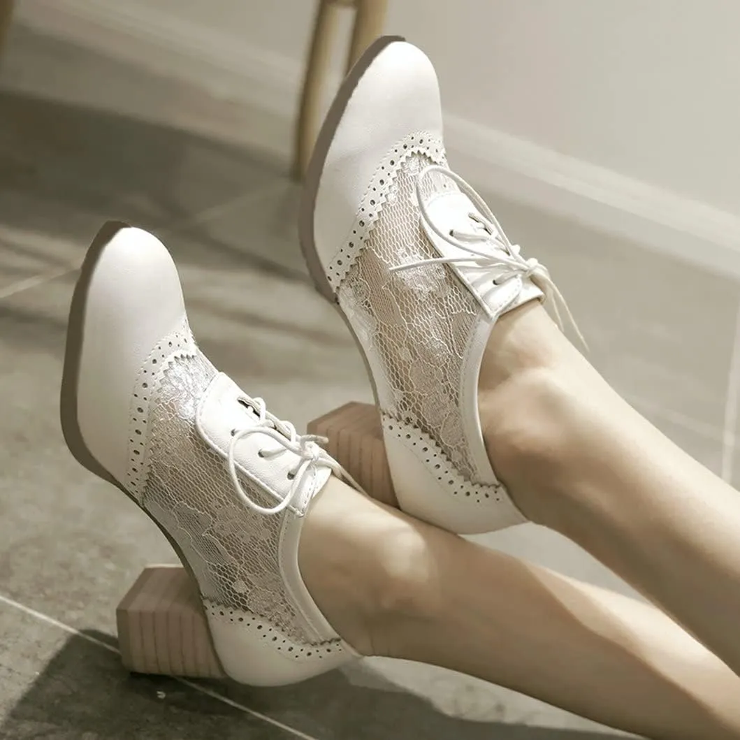 Bellirala Womens Brogues Oxfords Block Heels Lace Up Pumps Wingtip Mesh Dress Shoes
