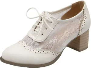Bellirala Womens Brogues Oxfords Block Heels Lace Up Pumps Wingtip Mesh Dress Shoes