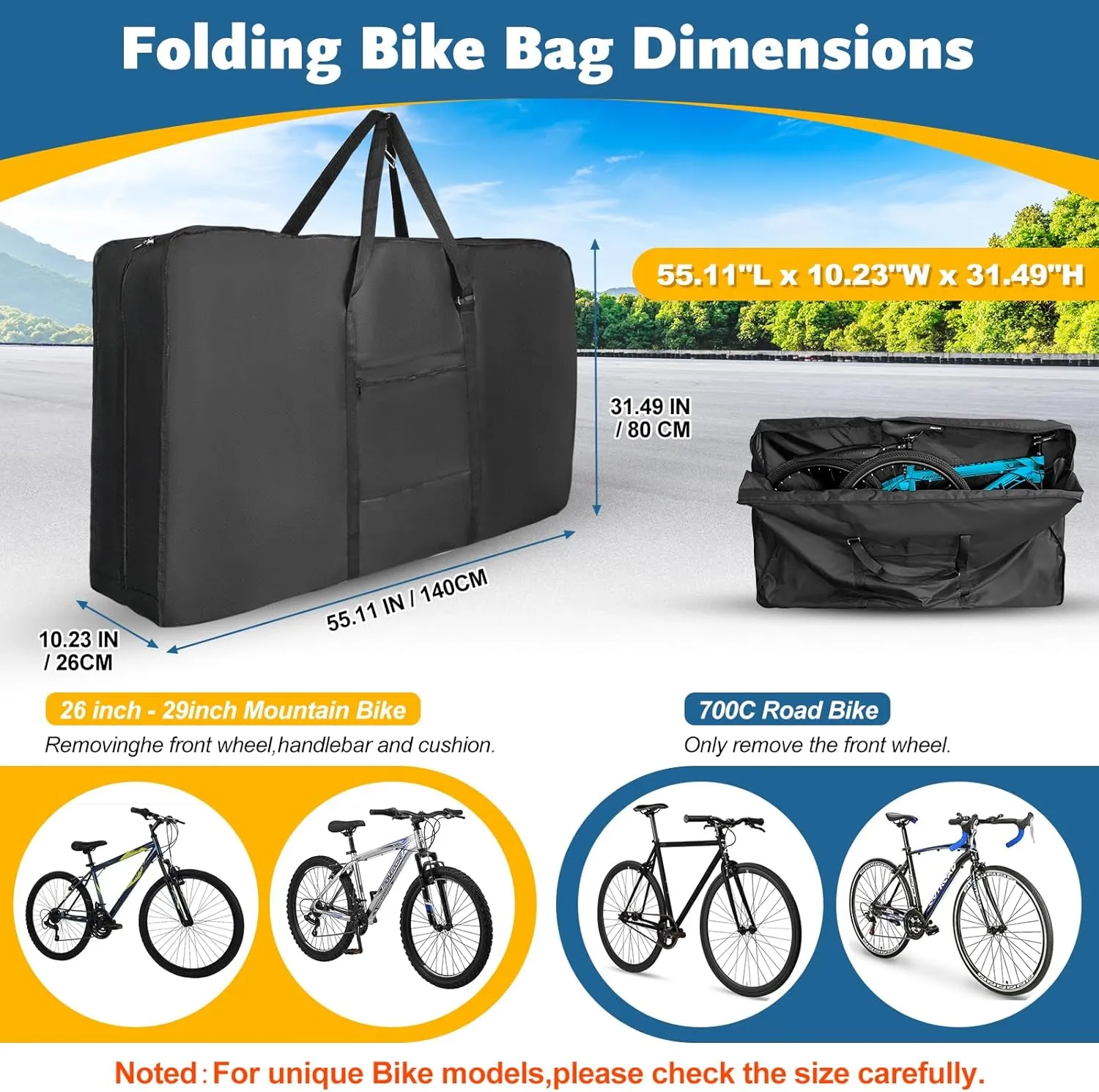 Bike Travel Bag,Heavy Duty 840D Transport Bicycle Storage Carry Bag with Strong Webbing,Portable Folding Cycling and Bicycle Bags Bike Suitcase Waterproof for Airplane Shipping