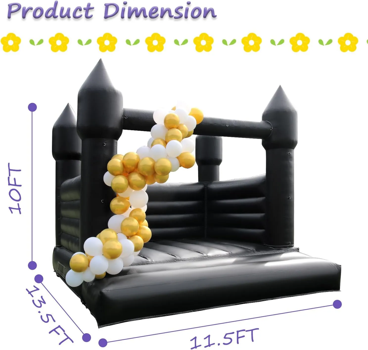 Black Bounce House for Adults & Kids, 13.5FT x 11.5FT x 10FT PVC Commercial Grade Bounce House with 750W Powerful Blower for 5-12 Year Olds, Ideal for Parties & Events