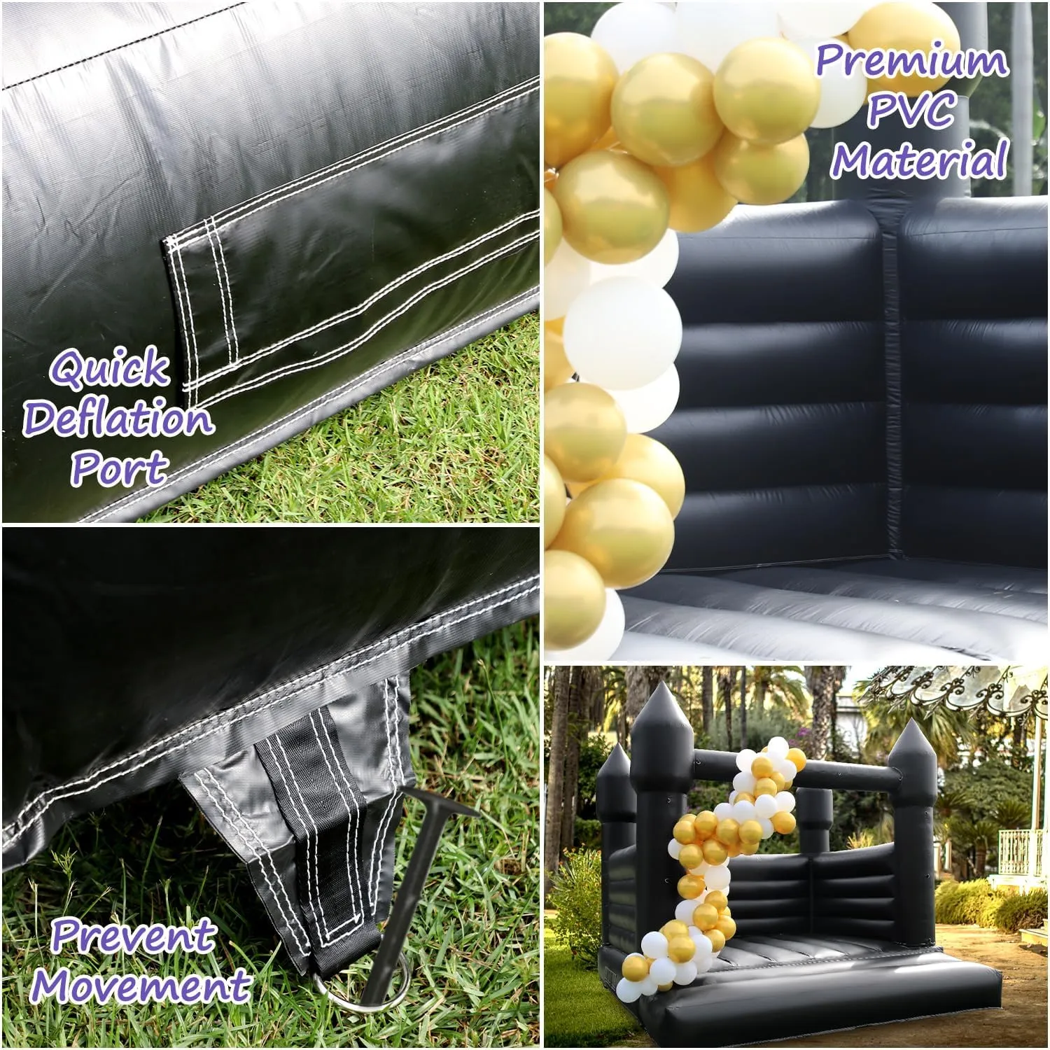 Black Bounce House for Adults & Kids, 13.5FT x 11.5FT x 10FT PVC Commercial Grade Bounce House with 750W Powerful Blower for 5-12 Year Olds, Ideal for Parties & Events