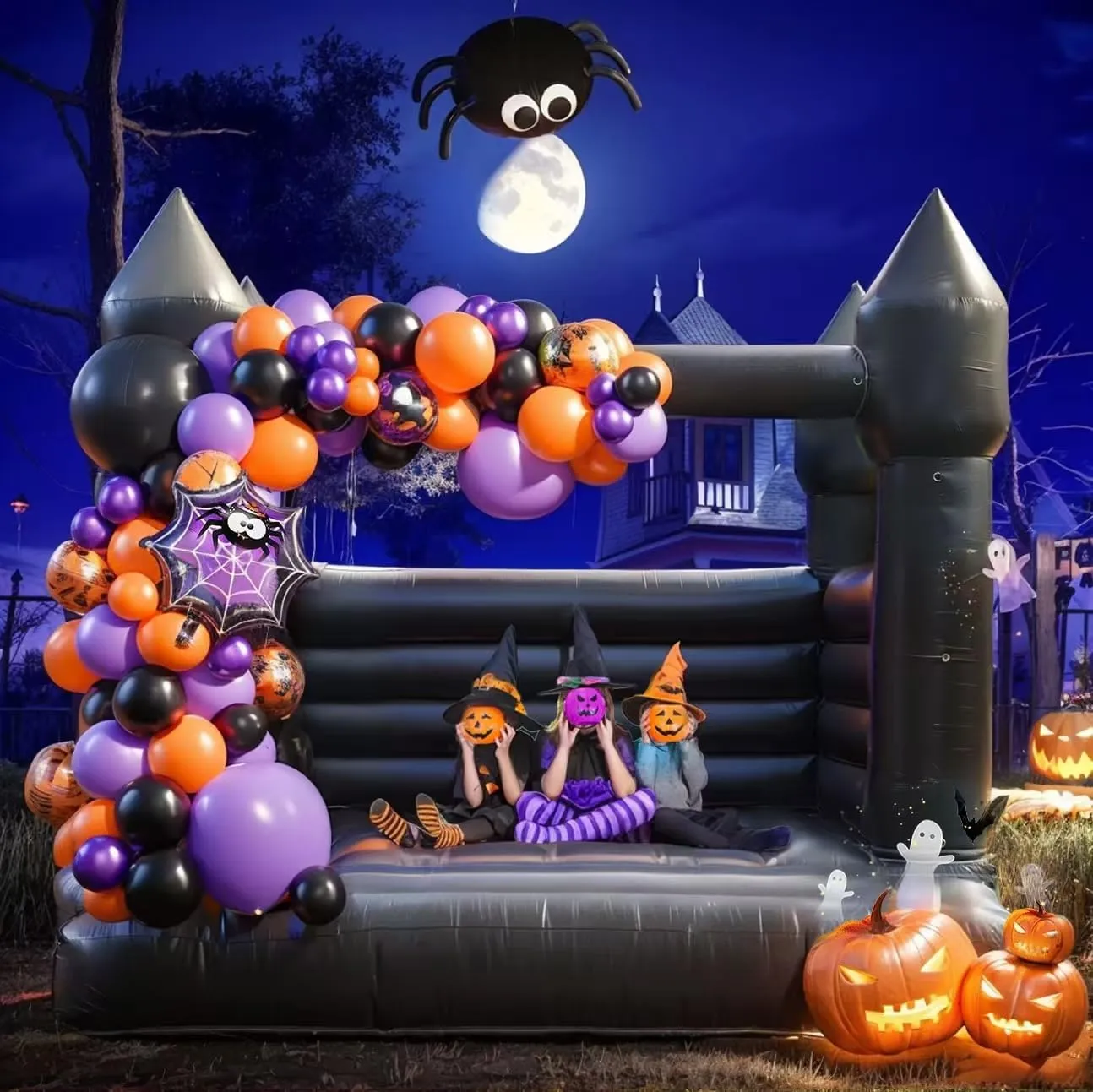 Black Bounce House for Adults & Kids, 13.5FT x 11.5FT x 10FT PVC Commercial Grade Bounce House with 750W Powerful Blower for 5-12 Year Olds, Ideal for Parties & Events