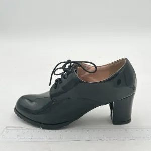 Black Casual Lace Up Oxford Pumps Chunky Heel Classic Round Toe Dress Shoes