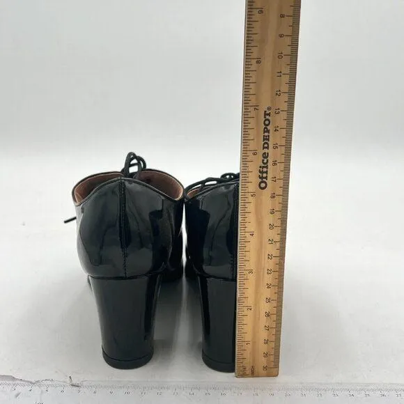 Black Casual Lace Up Oxford Pumps Chunky Heel Classic Round Toe Dress Shoes