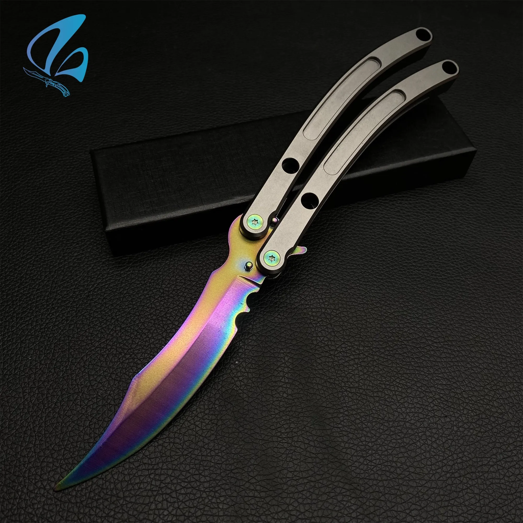 Black Market Butterfly Knife Trainer CNC Aluminium Handle Steel Blade Balisong Trainer